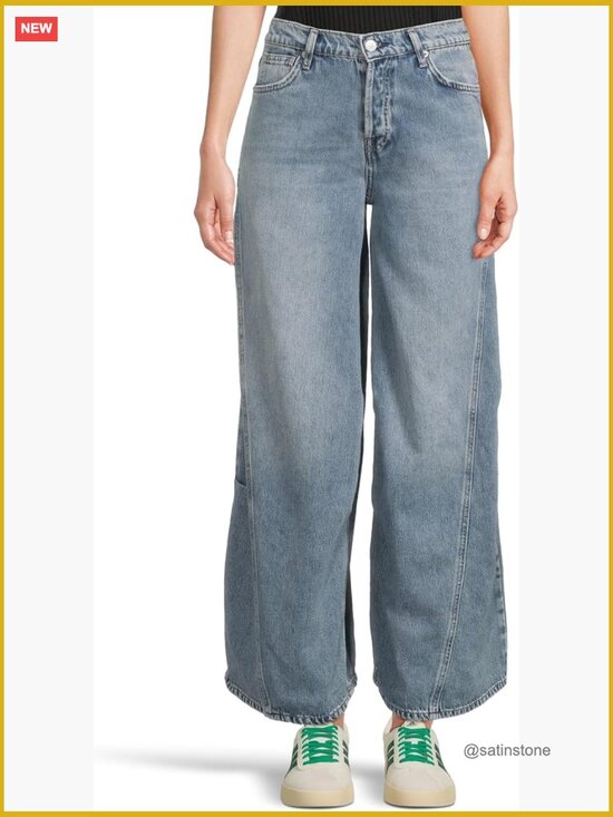 Denim - Wide Leg Mid Rise Jeans with Belt Loop Waist